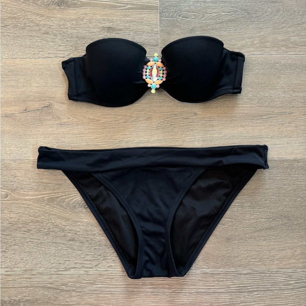 Victoria’s Secret Y2K 2000s Colorful Jeweled Bling Brooch Push-up Bandeau Bikini